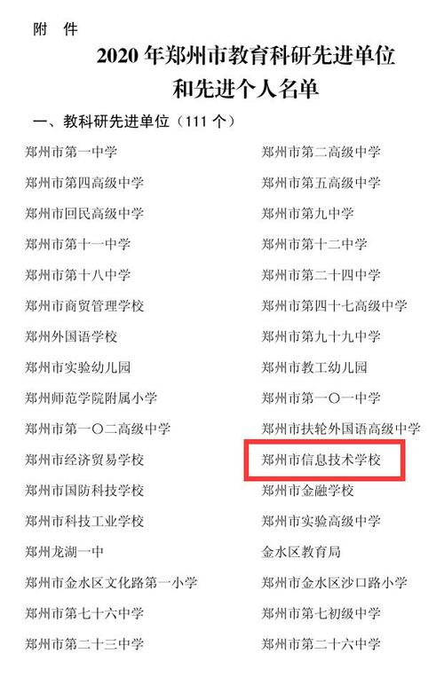 2.郑州市信息技术学校获2020年郑州市教育科研先进单位