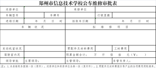 郑州市信息技术学校公车维修审批表